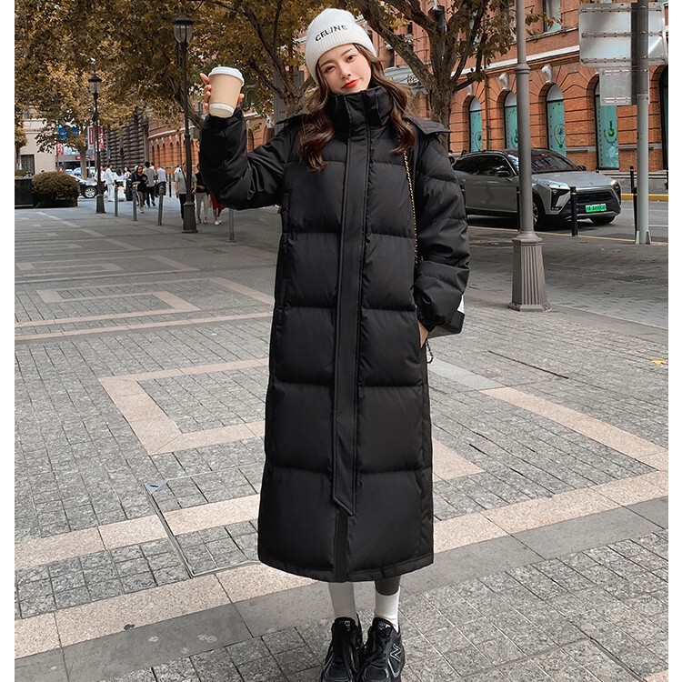 Black Long down Jacket for Men and Women, Couples, Winter Thickened, 2025 New Model, Same Style as Used by Art Exam Candidates, Extended Length over the Knee