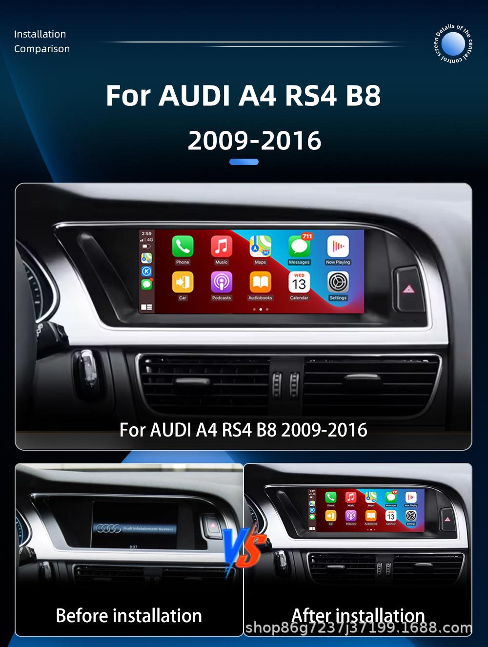 Suitable for Audi A4 B8 8.8inch Navigation Central Control All-In-One Machine Bluetooth Player Carplay Car Navigation
