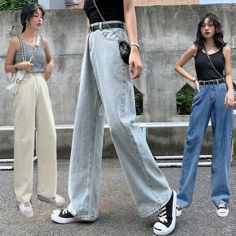 Широкие брюки с высокой талией и драпировкой, женские летние тонкие свободные прямые брюки, рваные Hyun-A Hyun-a-тот же стиль, напольные джинсы для Пап