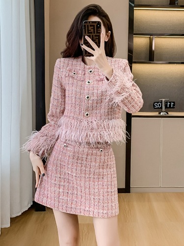 Socialite temperament tweed small fragrant suit 2023 new style gold dress two-piece set