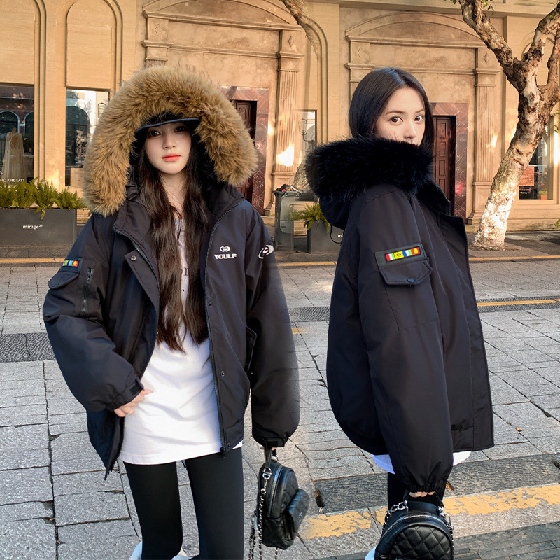 2025 ropa de algodón de pluma para mujeres estilo coreano ropa de algodón de cuello grande para hombres y mujeres abrigos cálidos de invierno de otoño y pareja abrigos de pie sobre abrigos image 3