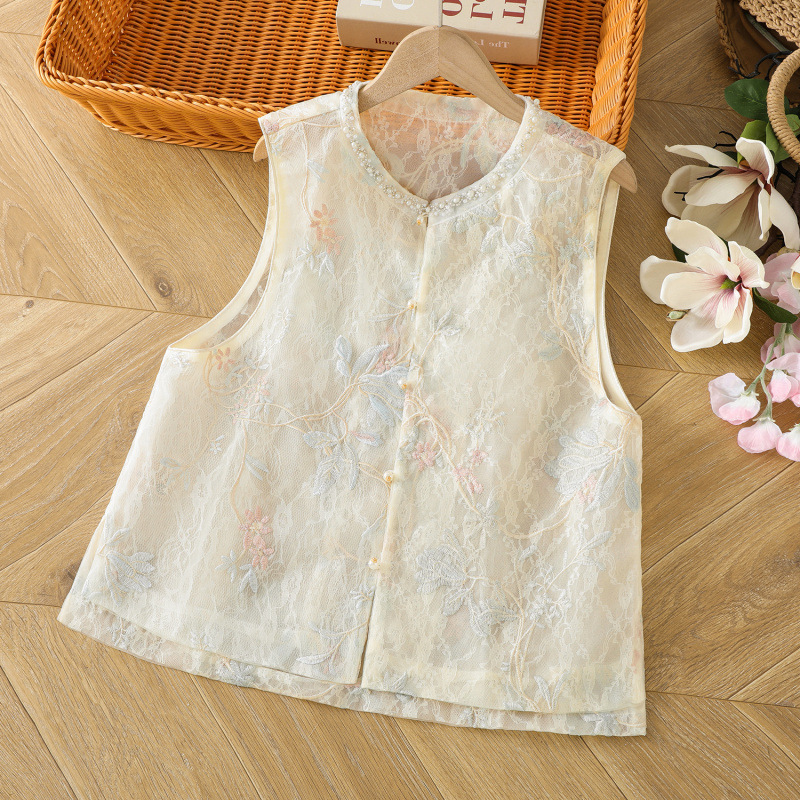 Quality Assurance, Temperament and Age Reduction, Comfortable and Breathable Summer New Chinese Style Lace Embroidered Vest for Middle-Aged Women