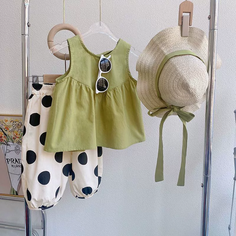 Cotton set girl's, summer clothing, T-shirt sleevless