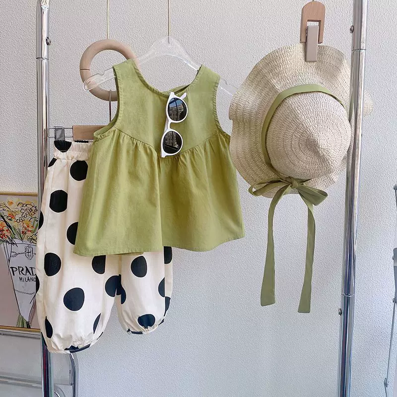 Cotton set girl's, summer clothing, T-shirt sleevless