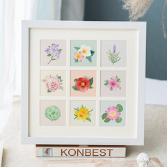 Oil pastel picture frame work mounting 10*10cm square nine-square grid painting photo frame setting DIY handmade display