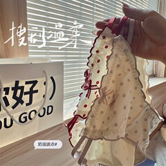 白茶の猫の乳のフフの優しい波のポイントの女性の下着の甘くてかわいい蝶結びの木の耳元の三角の下着の女性
