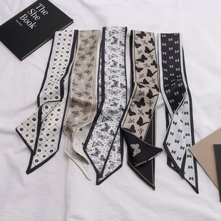 Ribbon Hairband, White Small Silk Scarf, Long Floating Scarf, Women's Versatile Decorative Bag Handle, Gift Box Accessories