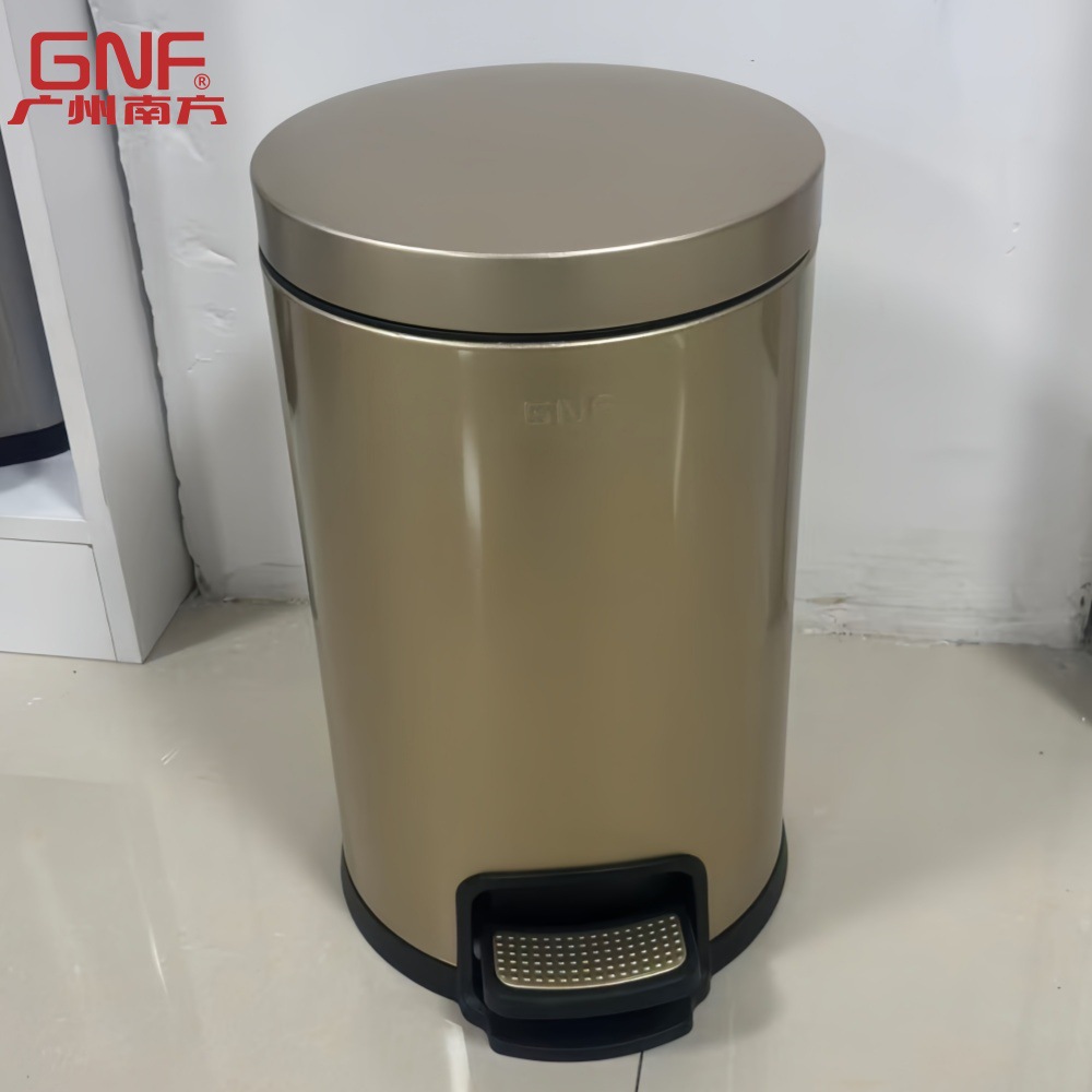 Gnf Round Flat Cover Foot-Operated Trash Can High-End Home Room Kitchen Hotel Foot-Operated Stainless Steel Trash Can
