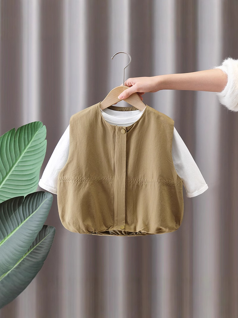 Chaleco para Niños 7644, Estilo Primavera-Otoño, Chaqueta sin Mangas Color Caqui, Chaleco Moderno de Moda Primavera, Nuevo Modelo 2026