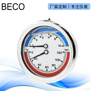 贝伊特beco 不锈钢压力表60mm轴向压力表温压表 温压一体表可贴牌