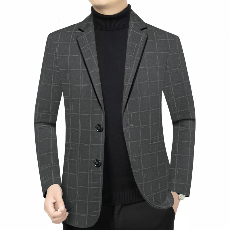 气质简约格纹男士休闲西装外套2025春新款时尚商务休闲单西服上衣|undefined