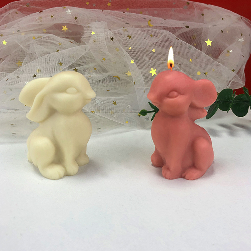 diy坐立兔3D兔子香薰蠟燭硅膠模具ins擴香石石膏擺件烘焙蛋糕模具