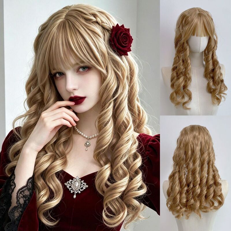 Amazon foreign trade wig for women, light golden Roman curls with bangs, retro cosplay Lolita Wig, European-style princess Amazon foreign trade wig for women, light golden Roman curls with bangs, retro cosplay Lolita Wig, European-style princess