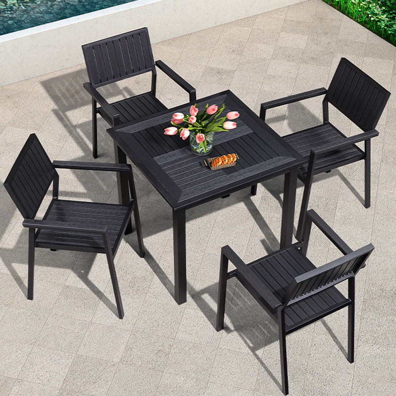 Outdoor WPC Table and Chair Set, Outdoor Garden Courtyard Balcony Table and Chairs, Tea Shop Leisure Table and Chairs Furniture