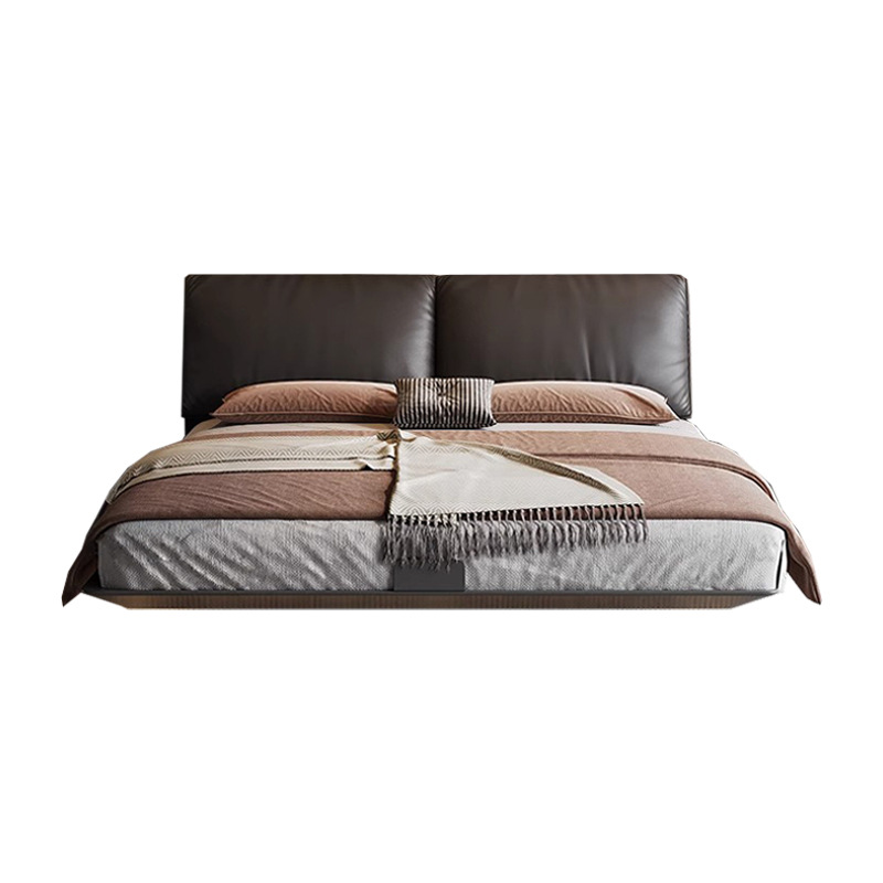 Elefante Ear Marco de acero Cama suspendida Cama de cuero minimalista italiano Cama principal de 1,8 m Cama blanda Cama de acero al carbono Negro