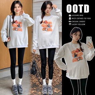 Real Shot in stock Spring and Autumn Maternity Clothes Printing Craft Loose Cartoon Sweatshirt for Pregnant Women Loose Top for Pregnant Women
