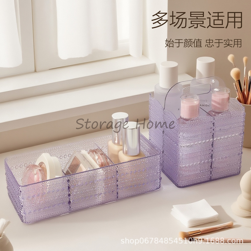 跨境桌面三格分类妆品收纳盒桌面眉笔首饰盒透明化妆盒高档收纳盒|undefined