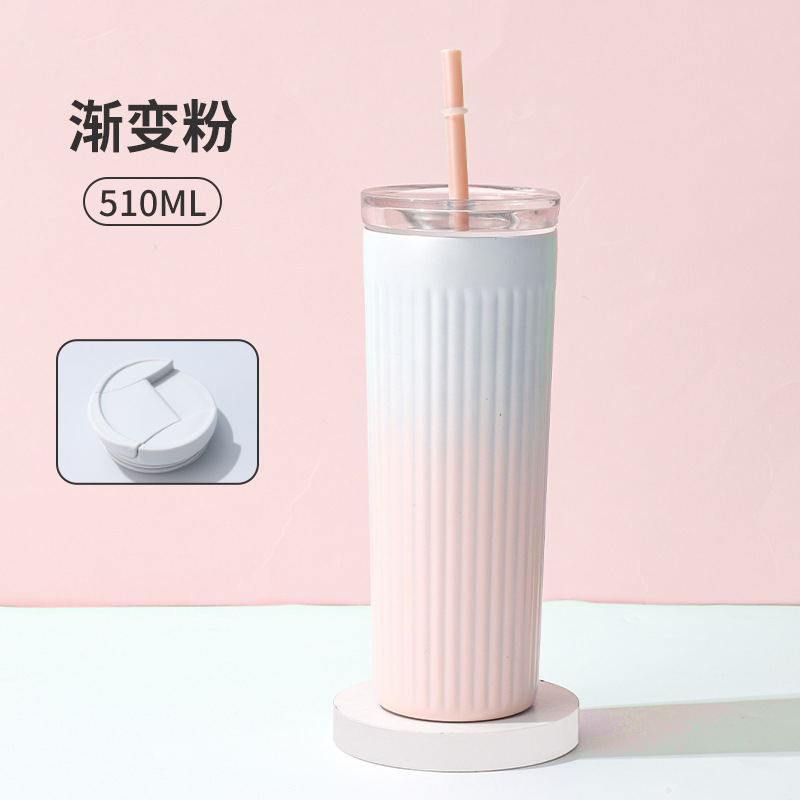 Taza de café de aislamiento de acero inoxidable de doble cubierta, taza de café de alta capacidad, papas fritas de paja de alta calidad, taza de hielo de gradiente simple