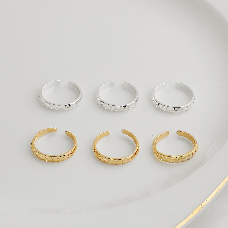 14K包金保色可调节穿孔戒指 绕线穿珠双排指环戒托圈 diy饰品配件