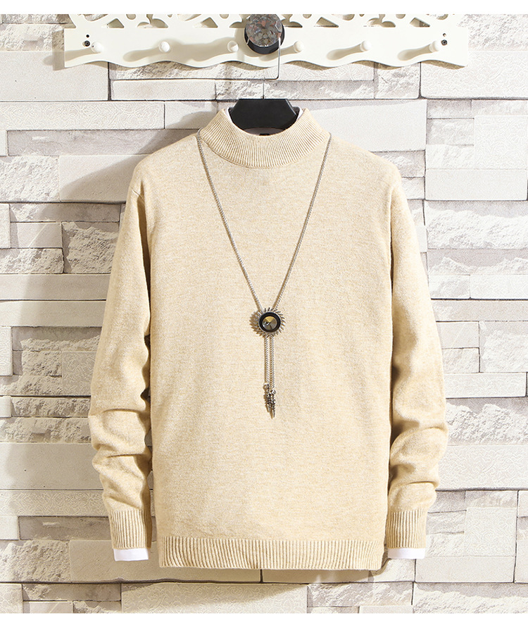 Men's semi-turtleneck long-sleeved sweater base jacket slim-fit sweater_voghion.com