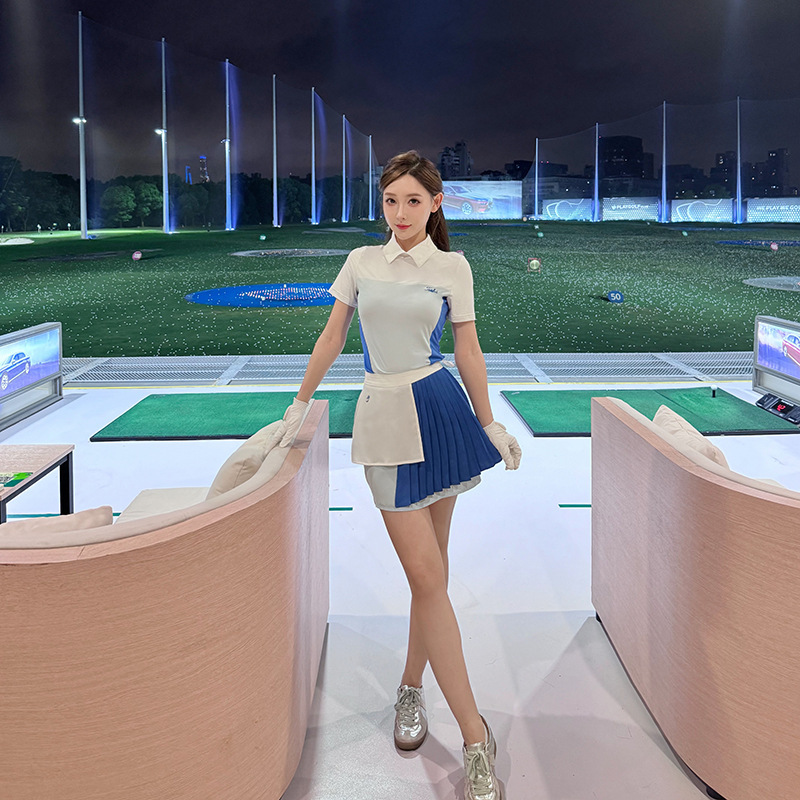 Tashi Golf Fashionable Elegant Women's Quick-Drying Stretch Polo Top Golf Clothing Pleated Short Culottes