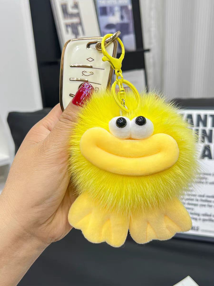 Cute zorro pelo pato boca de carbón bola de llavero de automóvil colgante en elf pelusa mochila colgante
