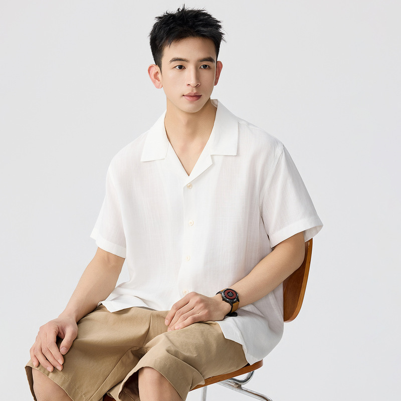 Lyocell Linen Blend Old Money Style Short-Sleeve Shirt for Men 2026 Summer New Relaxed Cuban Collar Shirt Jacket