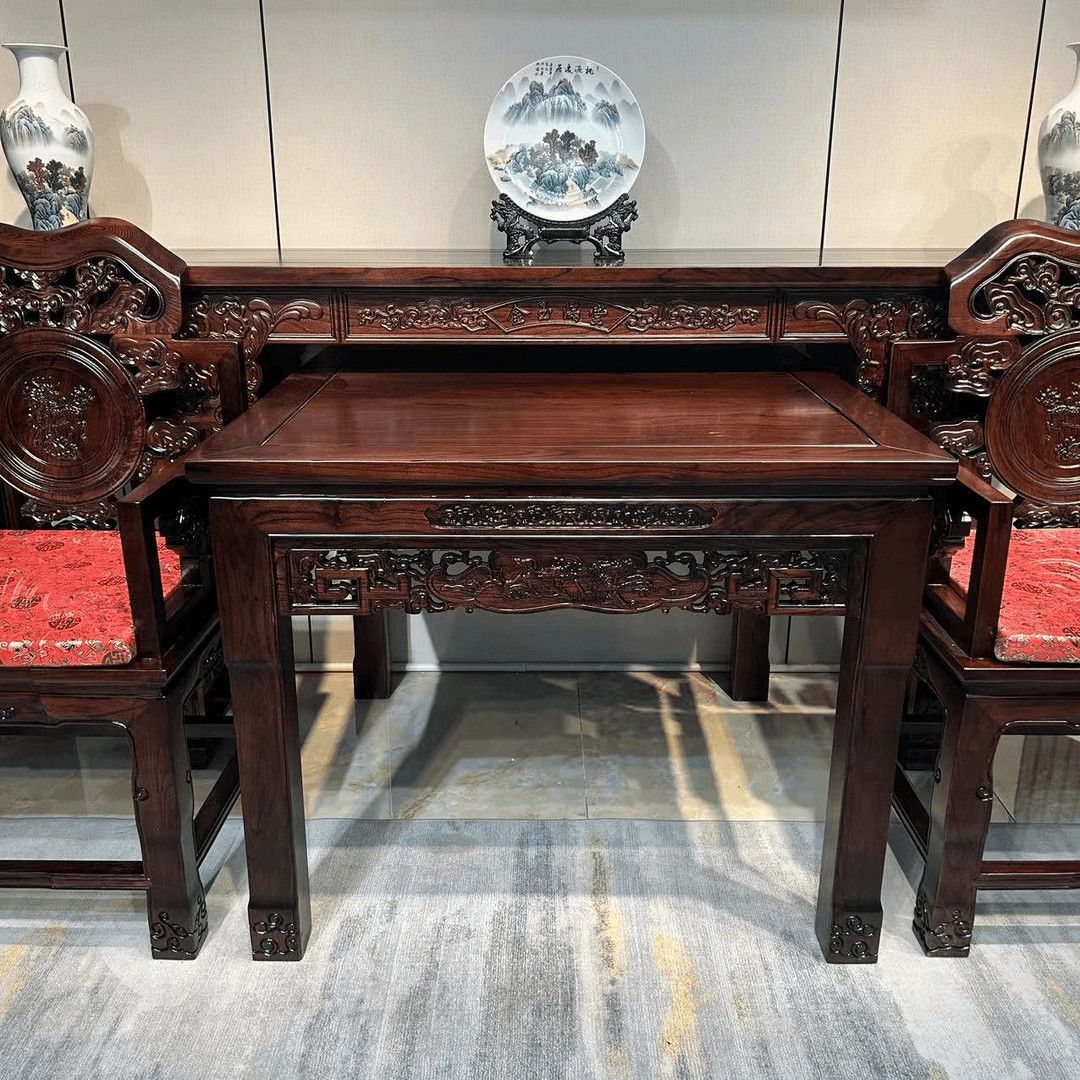New Chinese-Style Rosewood Solid Wood Six-Piece Set for the Main Hall, Eight Immortals Table, Living Room Offering Table, Entrance Cabinet, Main Hall Shrine, and Altar Table