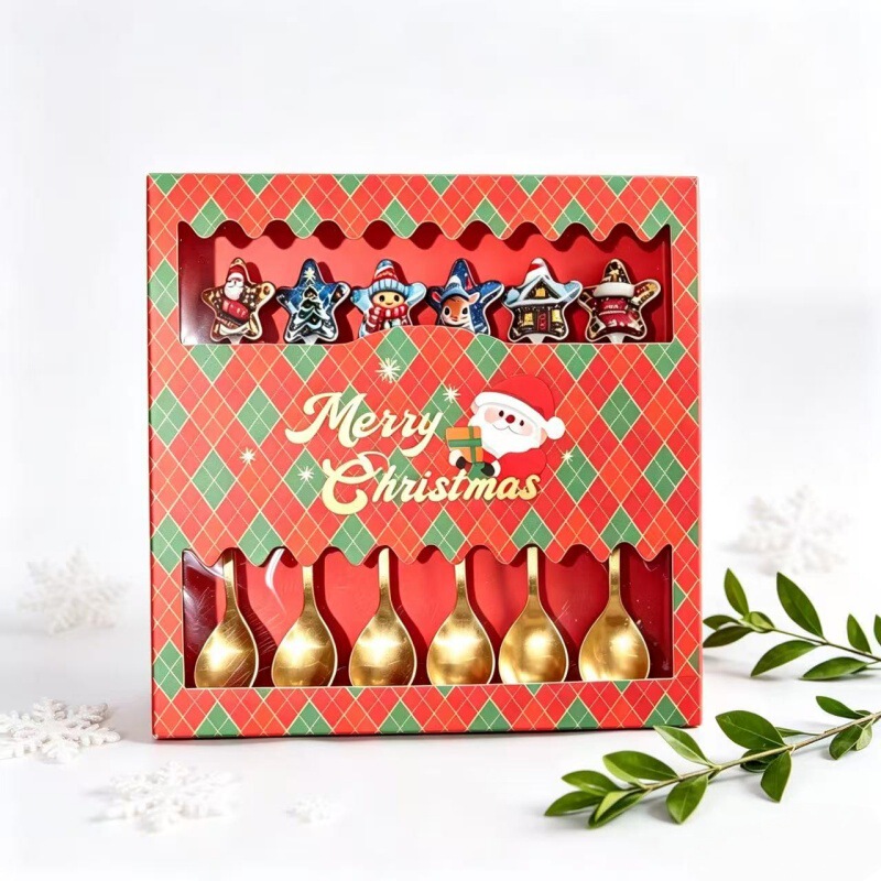 Cross-Border Christmas Stainless Steel Spoon Cutlery Gift Set Creative Five-Pointed Star Christmas Coffee Stirring Spoon Dessert Fork Cross-Border Christmas Stainless Steel Spoon Cutlery Gift Set Creative Five-Pointed Star Christmas Coffee Stirring Spoon Dessert Fork