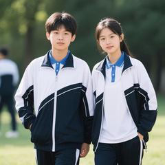 中学生の制服スーツ、男性と女性の同じスタイルの春と秋のスポーツウェア、カスタマイズされた学校のクラスのエンブレム、アリババメーカー