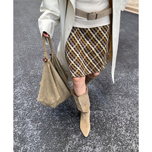 UNITY MODE 绵羊毛格纹毛织半身裙厚秋冬复古休闲A字短裙251256