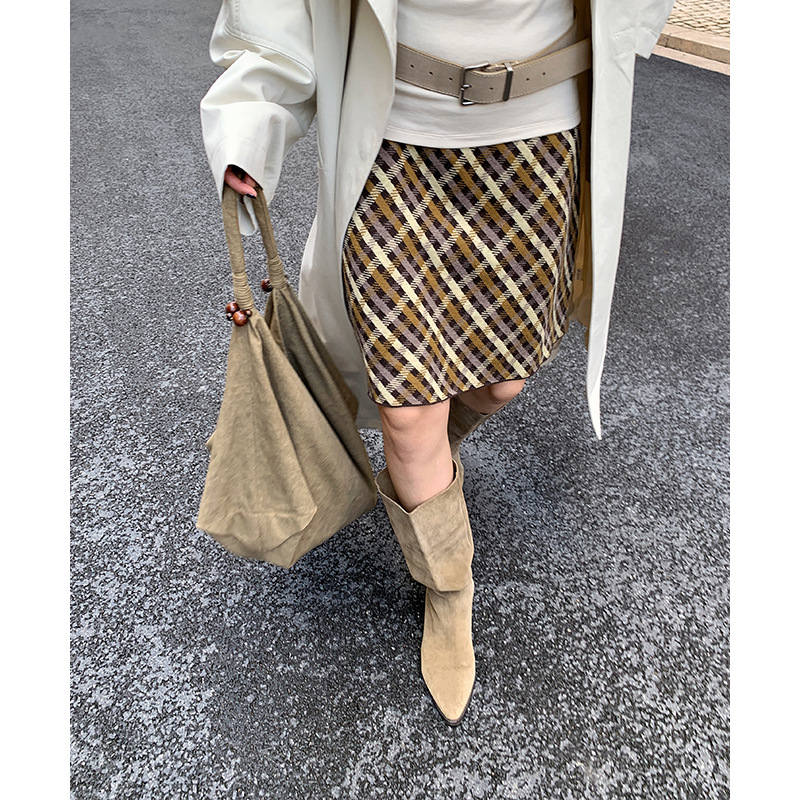 UNITY MODE 绵羊毛格纹毛织半身裙厚秋冬复古休闲A字短裙251256