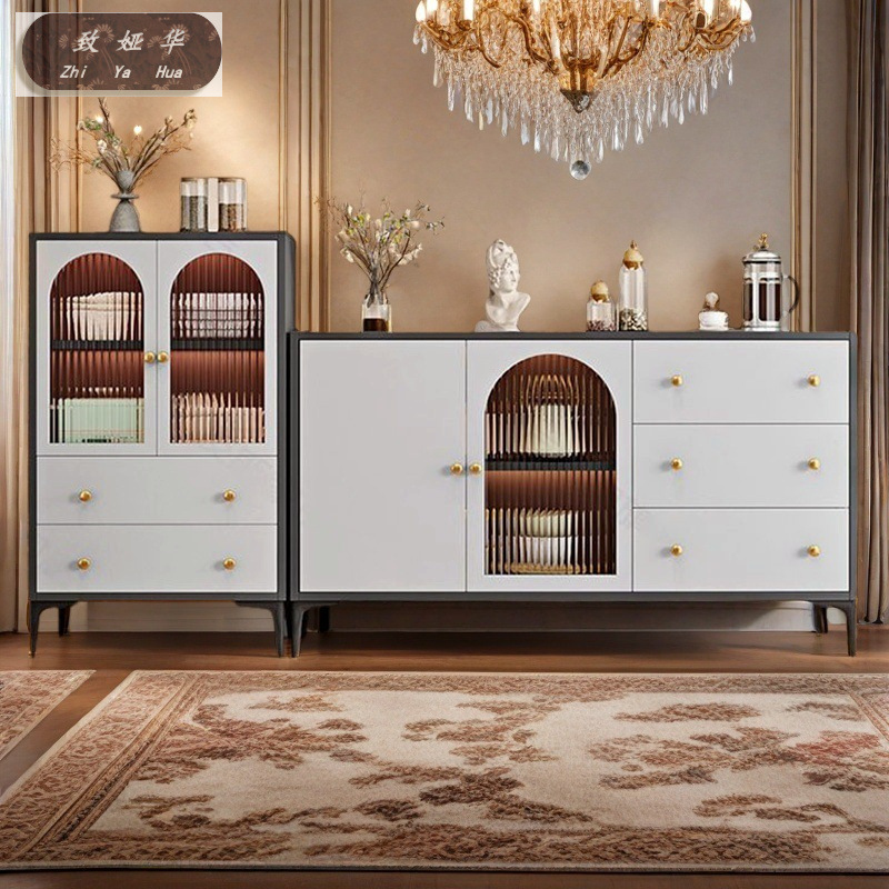 Simple Modern Living Room Kitchen Cabinet Storage Cabinet Cream Color Home Tea Cabinet French Sideboard Integrated Against the Wall