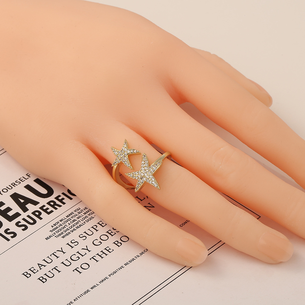 Fashion Starfish Five-pointed Star Copper Inlaid Zircon Rings Wholesale display picture 3