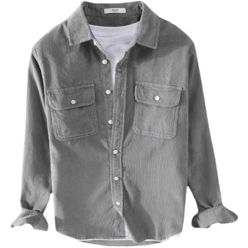 Camisa de manga larga de moda de pana japonesa retro, camisa de pana para hombre, ropa de trabajo juvenil, chaqueta fina suelta de todo fósforo