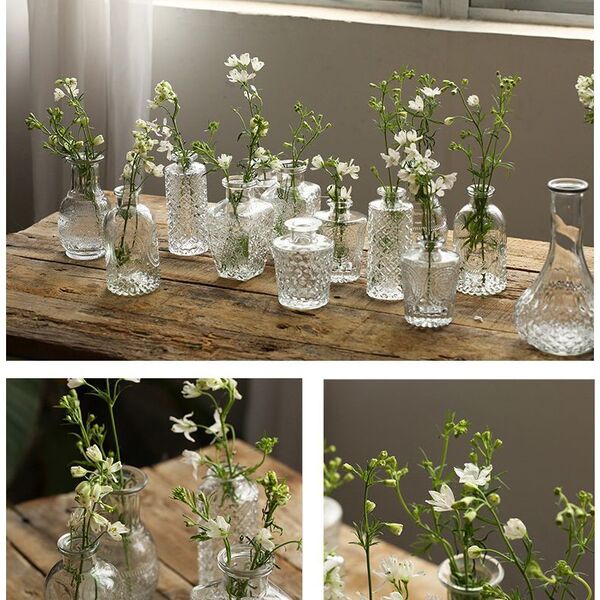 Retro light luxury embossed transparent mini glass vase ins style…