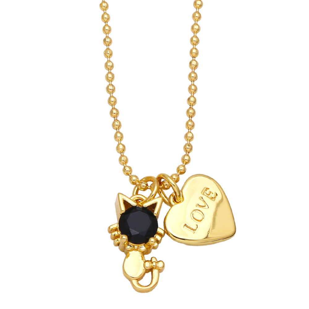 Fashion Cute Cat Heart Pendant Clavicle Chain Necklace Wholesale