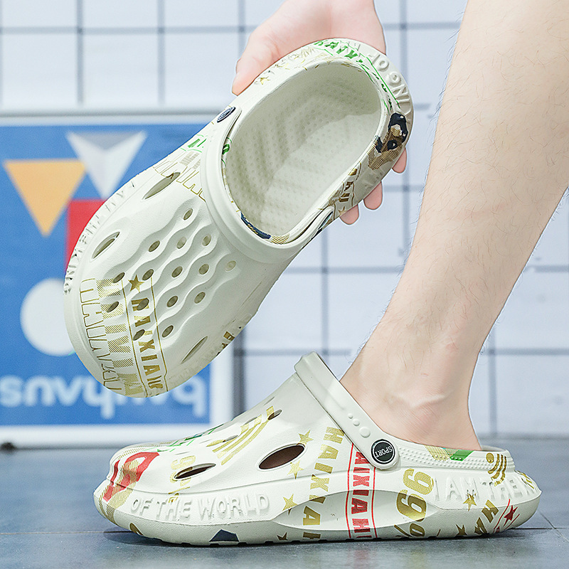 洞洞鞋男款夏季涼鞋男款外穿塗鴉踩屎感鞋沙灘鞋男Beach shoes