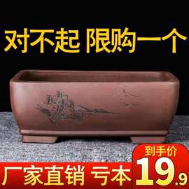 宜兴紫砂花盆长方形特大号底座托盘盆景盆简约绿植小陶瓷