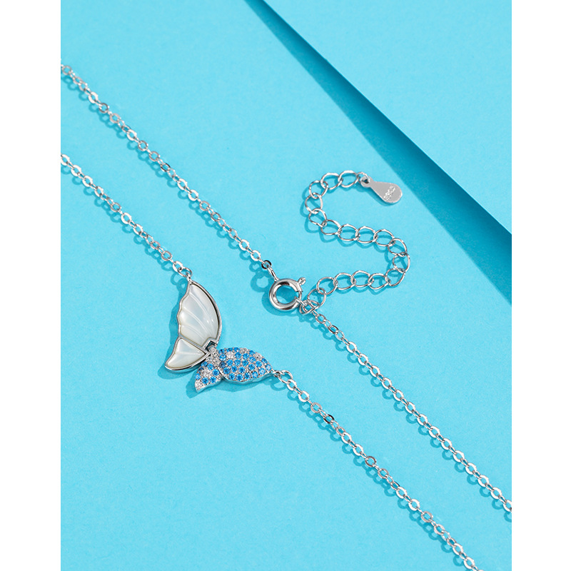 Azul blanco fritillary mariposa Collar para las mujeres 925 Luz de plata esterlina lujo nicho diseño avanzado sentido 2024 nueva cadena clavícula