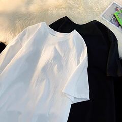 200グラムの精練純綿の純色の大きいサイズの丸首の半袖tシャツは青年の同じタイプのゆったりした半袖の夏の底のシャツを厚くします。