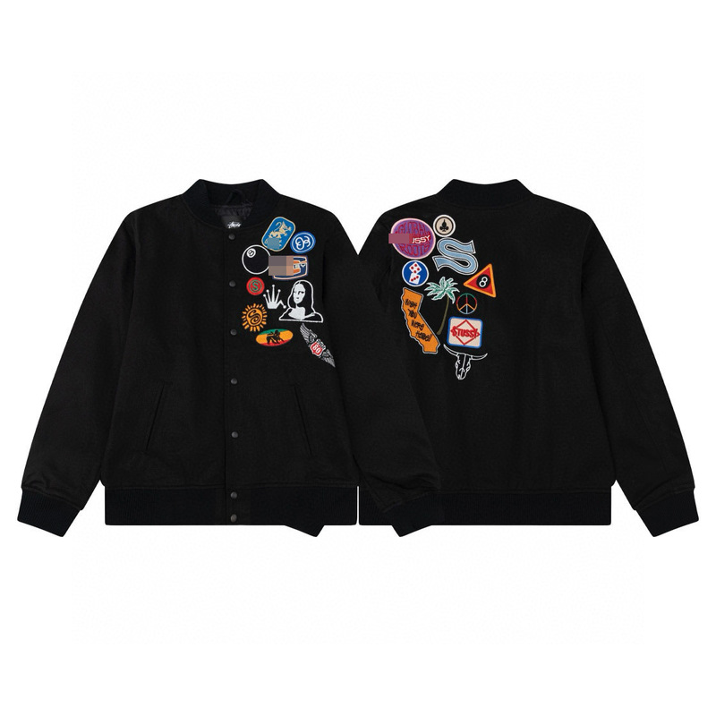 25 Autumn and Winter Cross-Border Popular Stussy Star's Same Style Vibe Baseball Uniform Embroidered Armband Jacket Couple's Jacket