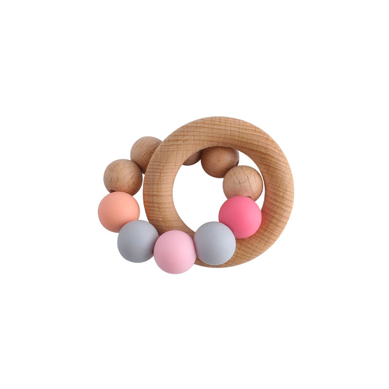 Nueva DIY creativo Beech anillo macaron color juguete teether bebé cuentas de silicona pulsera teether palo