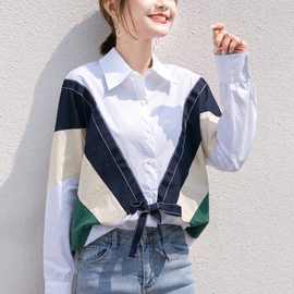 白色衬衫女韩版设计感小众2024新款衬衣百搭长袖宽松拼接敬