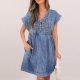 2025 Spring and Summer New Solid Color V-neck dress Women European and American Fashion Trend Loose Meat Covering Denim Skirt for Women
