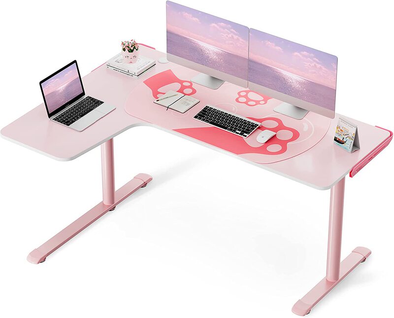 Ergonomic Pink Gaming Desk L-Shaped Office Desk Home Office Girls' Computer Desk with Storage