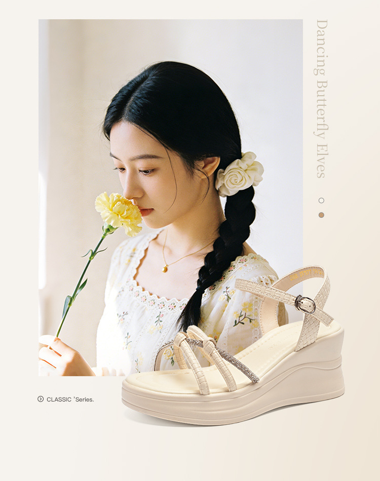 Sandal nữ đế xuồng cao gót quai ngang đính đá phong cách Pháp — JF577 Bạc chi tiết 5