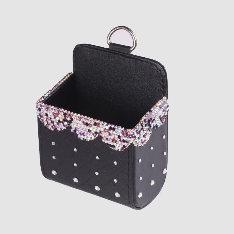 Caja de almacenamiento de certificados de diamante de automóvil aire acondicionado de automóvil salida de aire de almacenamiento de artículos de cuero multifuncional bolsa de almacenamiento de artículos diversos de diamante