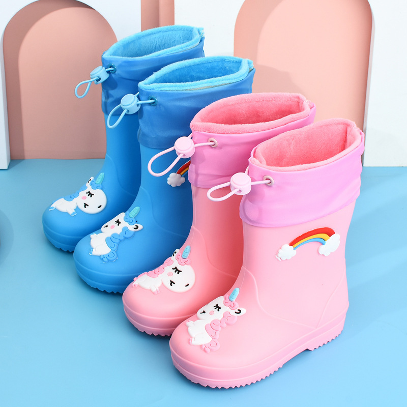 Cartoon Children's Rain Boots for Boys and Girls, Middle and Large Children, Toddlers, Kindergarten, Thickened, Waterproof, Non-Slip, Student Overshoes, Cute Rain Boots