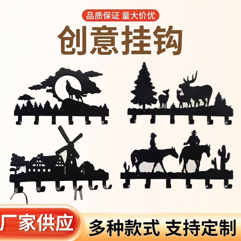 Gancho decorativo de almacenamiento de llaves de metal de hierro creativo gancho pasillo dormitorio colgante de pared gancho detrás de la puerta estante colgante